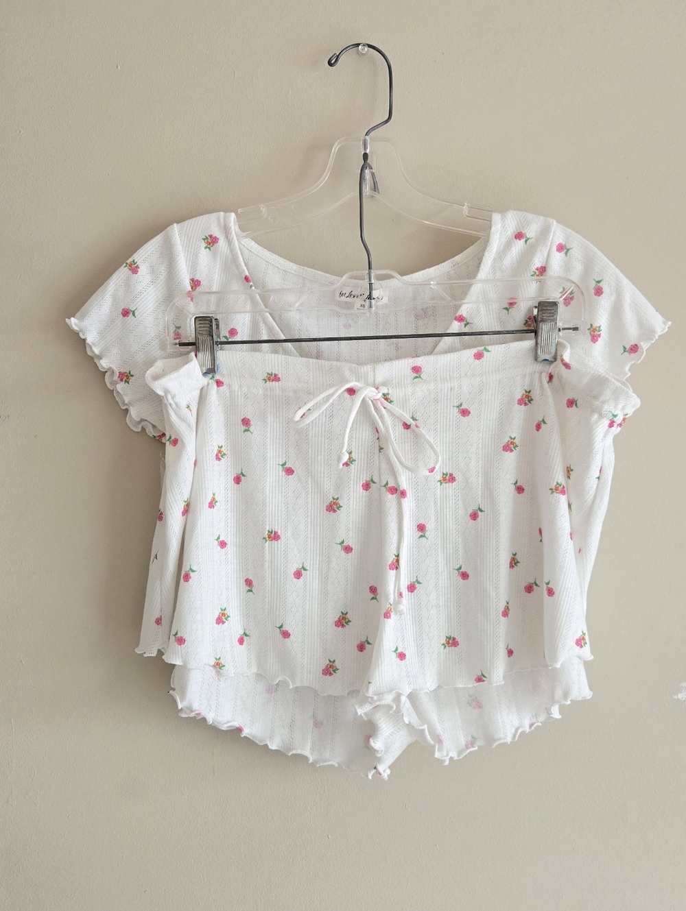 For Love And Lemons Blossom Pointelle Matching Set Pajama Top & Shorts White XS - Picture 3 of 16